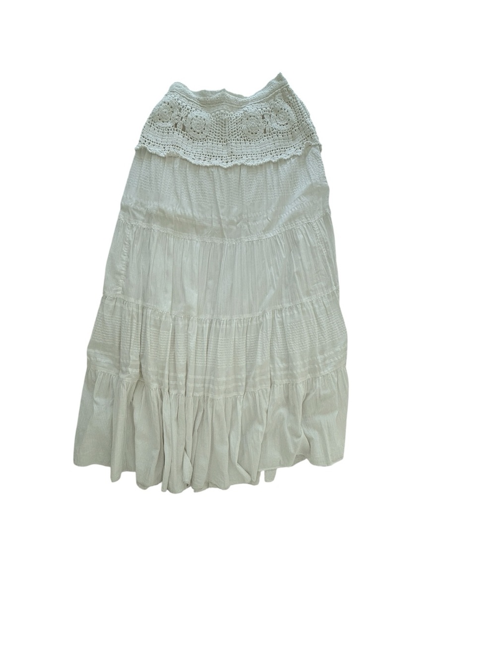 Free People White Crochet-Waist Tiered Maxi Skirt